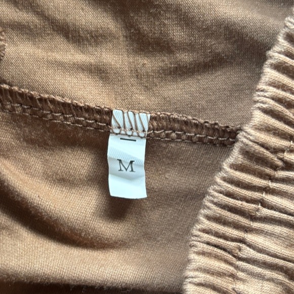 Womens Casual Lounge Pants Medium Tan Elastic Waist Drawstring Wide Leg Comfort - Picture 3 of 4